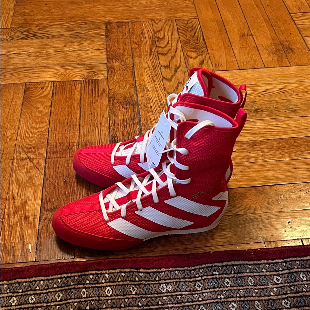 Adidas Red and White High-Top Sneakers Boxing Shoes